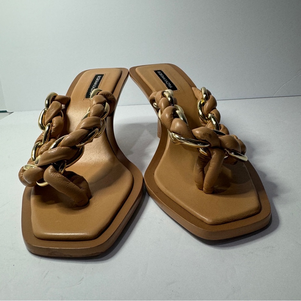 BCBGMAXAZRIA Mistia Braided Chain Heel Sandals in Palomino Sz 6 - Picture 5 of 13